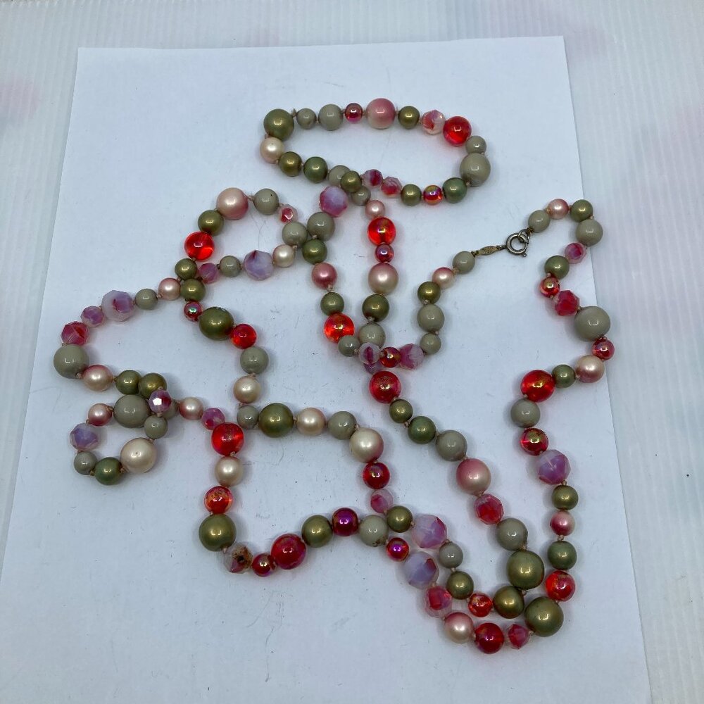 Vtg 1960s MADE IN USA Murano glass beads flapper boho hippy retro 62" necklace